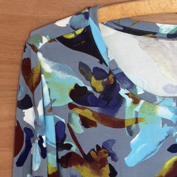 LOGO Lori Goldstein multicolour tunic Large asymmetrical pockets floral abstract - Picture 2 of 6